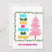 Kleurrijke Merry Heldere Roze Kerstboom Custom Feestdagenkaart (Voorkant)