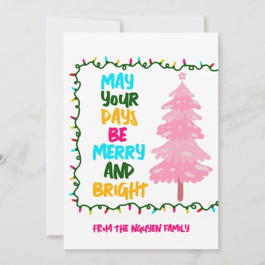 Kleurrijke Merry Heldere Roze Kerstboom Custom Feestdagenkaart (Voorkant)