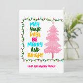 Kleurrijke Merry Heldere Roze Kerstboom Custom Feestdagenkaart (Staand voorkant)
