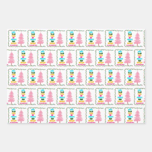 Kleurrijke Merry Heldere Roze Kerstboom Custom Inpakpapier Vel (Voorkant 2)