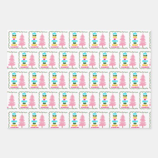 Kleurrijke Merry Heldere Roze Kerstboom Custom Inpakpapier Vel (Voorkant)