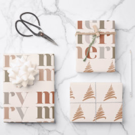 Kleurrijke Merry Tekstpatroon Kerstboom Gift Inpakpapier Vel
