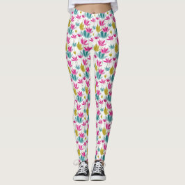 Kleurrijke met de hand geschilderde bladprint legg leggings