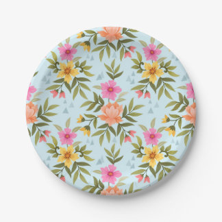Kleurrijke met de hand getekende bloemen papieren bordje