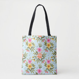 Kleurrijke met de hand getekende bloemen tote bag