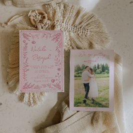 Kleurrijke met de hand getekende bloementuin foto kaart
