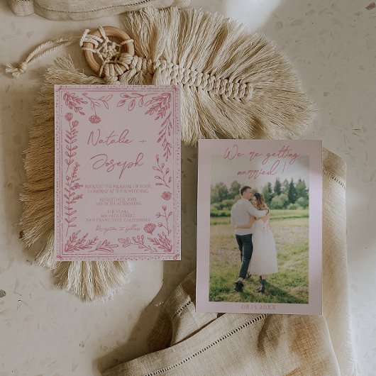 Kleurrijke met de hand getekende bloementuin foto  kaart