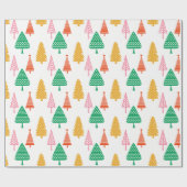 Kleurrijke met de hand getekende kerstbomen cadeaupapier (Vlak)