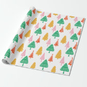 Kleurrijke met de hand getekende kerstbomen cadeaupapier (Uitgerold)