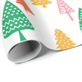 Kleurrijke met de hand getekende kerstbomen cadeaupapier (Rol Hoek)