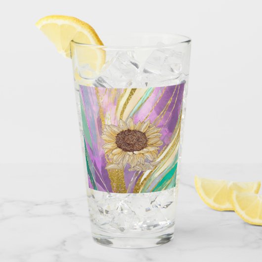 Kleurrijke Metallic Bloemen Achtergrond met Zonneb Glas (Voorkant ijs)