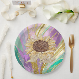 Kleurrijke Metallic Bloemen Achtergrond met Zonneb Papieren Bordje