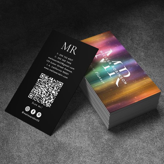 Kleurrijke Metallic Glitter QR-code en Monogram Visitekaartje