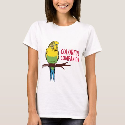 Kleurrijke metgezel: Budgie Parrot Lover's Delight T-shirt (Voorkant)