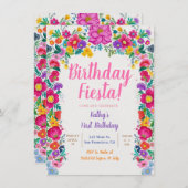 Kleurrijke Mexicaanse bloem Fiesta 1e verjaardagsf Kaart (Voorkant / Achterkant)