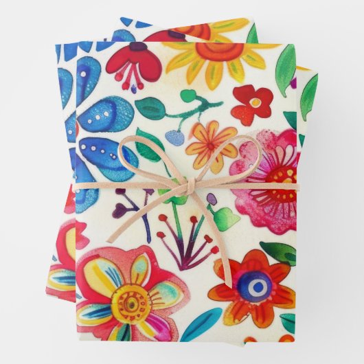 Kleurrijke Mexicaanse bloemen Inpakpapier Vel (In situ)