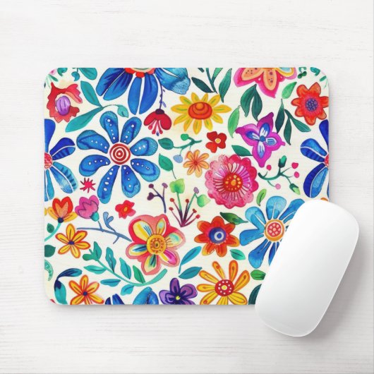 Kleurrijke Mexicaanse bloemen Muismat (Met muis)