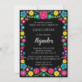 Kleurrijke Mexicaanse bloemen quinceañera uitnodig Aankondiging (Voorkant)