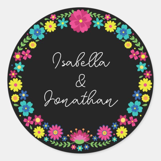 KLEURRIJKE MEXICAANSE BLOEMEN RONDE STICKER (Voorkant)