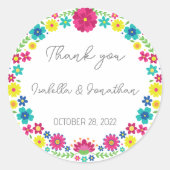KLEURRIJKE MEXICAANSE BLOEMEN RONDE STICKER (Voorkant)