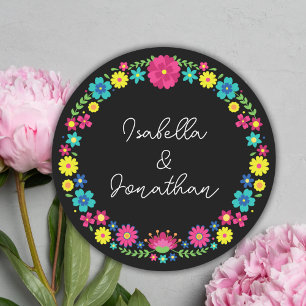 KLEURRIJKE MEXICAANSE BLOEMEN RONDE STICKER