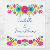 Kleurrijke Mexicaanse bloemen Wijn Etiket (Enkel label)