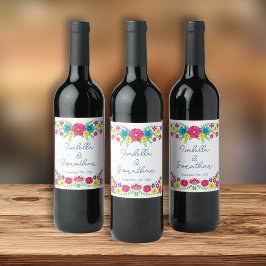 Kleurrijke Mexicaanse bloemen Wijn Etiket