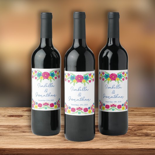 Kleurrijke Mexicaanse bloemen Wijn Etiket