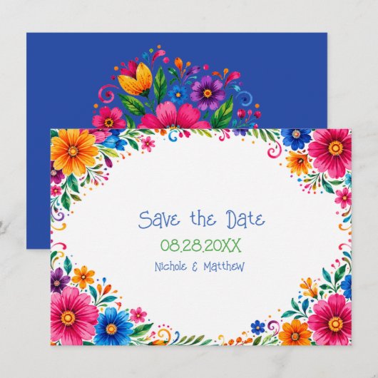 Kleurrijke Mexicaanse Bloemige Bruiloft Save The Date (Voorkant / Achterkant)