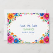 Kleurrijke Mexicaanse Bloemige Bruiloft Save The Date (Voorkant)