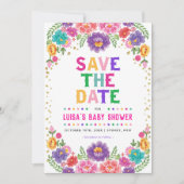 Kleurrijke Mexicaanse Bloemige Fiesta Save the Dat Kaart (Voorkant)