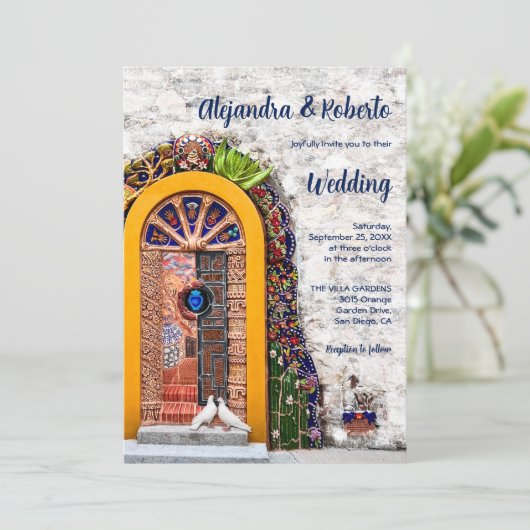 Kleurrijke Mexicaanse boog deur met Talavera bruil Kaart (Staand voorkant)
