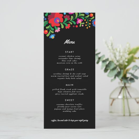 Kleurrijke Mexicaanse Borduurwerk Ontvangstdiner Menu (Staand voorkant)