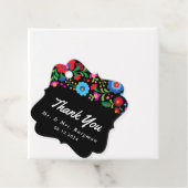 Kleurrijke Mexicaanse borduurwerk op zwart dank br Bedankjes Labels (In situ)