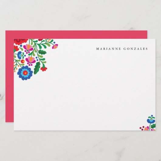 Kleurrijke Mexicaanse borduurwerk voor aangepaste  Briefpapier (Voorkant / Achterkant)