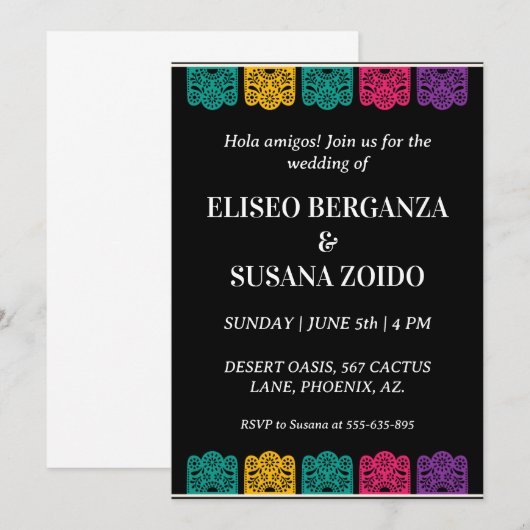 Kleurrijke Mexicaanse bruiloft uitnodigingen (Voorkant / Achterkant)