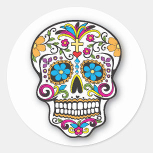 Kleurrijke Mexicaanse dag van de dode suikerschede Ronde Sticker