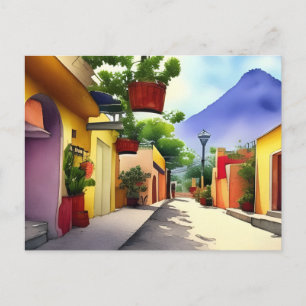 Kleurrijke Mexicaanse dorpsstraat Schilderachtige  Briefkaart