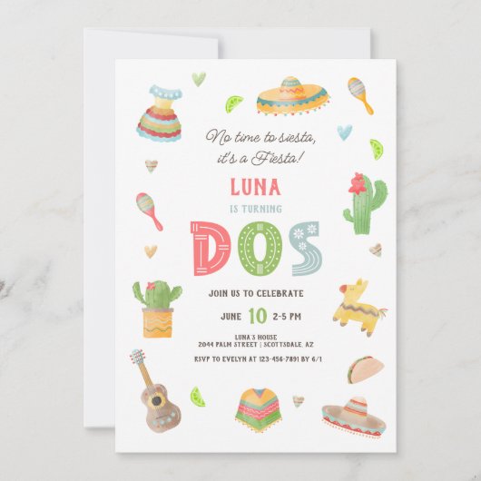 Kleurrijke Mexicaanse Fiesta 2e Verjaardag Kaart (Voorkant)