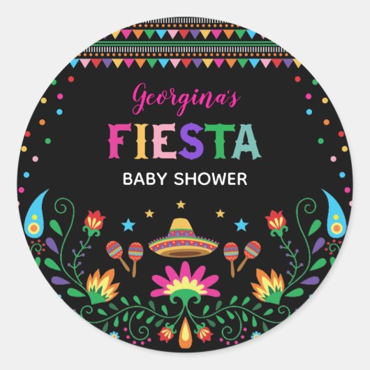 Kleurrijke Mexicaanse Fiesta Baby shower Party Dec Ronde Sticker (Voorkant)