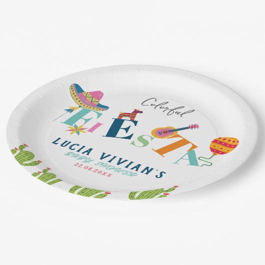 Kleurrijke Mexicaanse Fiesta Baby shower Party Papieren Bordje (Gekanteld)