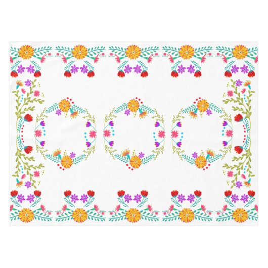 Kleurrijke Mexicaanse Fiesta Bloemen op Wit Tafelkleed (Voorkant (Horizontaal))