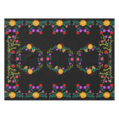 Kleurrijke Mexicaanse Fiesta Bloemen op Zwart Tafelkleed (Voorkant (Horizontaal))