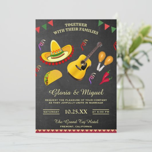Kleurrijke Mexicaanse Fiesta bruiloft uitnodiging (Staand voorkant)