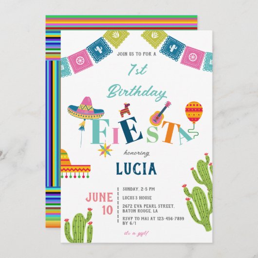 Kleurrijke Mexicaanse Fiesta Cactus 1e Verjaardag Kaart (Voorkant / Achterkant)