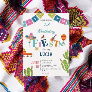 Kleurrijke Mexicaanse Fiesta Cactus 1e Verjaardag Kaart