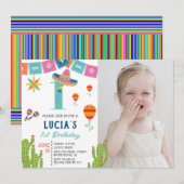 Kleurrijke Mexicaanse Fiesta Cactus Foto 1e Verjaa Kaart (Voorkant / Achterkant)