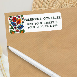 Kleurrijke Mexicaanse Fiesta Folk Art Bloemen Bord Etiket