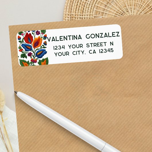 Kleurrijke Mexicaanse Fiesta Folk Art Bloemen Bord Etiket