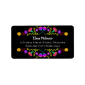 Kleurrijke Mexicaanse Fiesta Folk Art Zwart Adres Etiket (Voorkant)